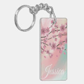 Botanische Cherry Blossom Falling Petals Ombré Art Sleutelhanger (Voorkant Links)