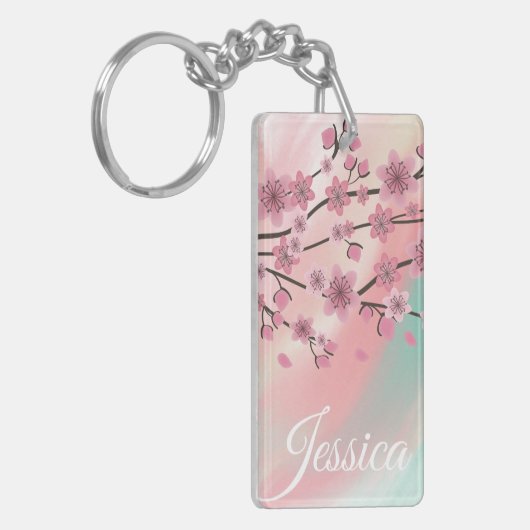 Botanische Cherry Blossom Falling Petals Ombré Art Sleutelhanger (Voorkant Links)