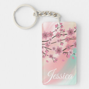 Botanische Cherry Blossom Falling Petals Ombré Art Sleutelhanger