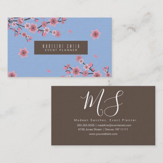 Botanische Cherry Blossom Falling Petals Pink Art Visitekaartje (Voorkant / Achterkant)