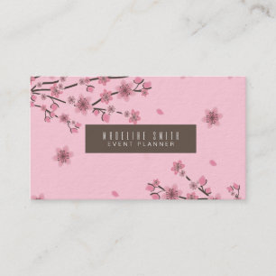 Botanische Cherry Blossom Falling Petals Pink Art Visitekaartje