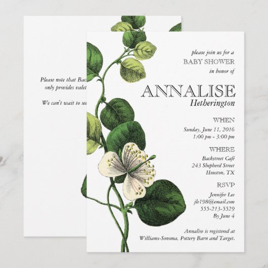 Botanische Chic Baby Shower Invitaties Kaart (Voorkant / Achterkant)