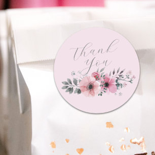 Botanische chic bloem grijs roze bloem Dank je wel Ronde Sticker