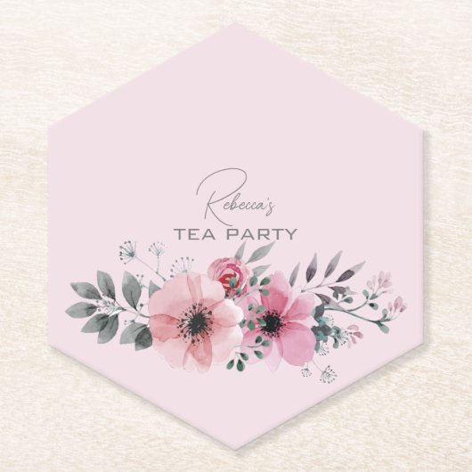 Botanische chic bloemrijke elegante grijze roze bl kartonnen onderzetters (Voorkant)