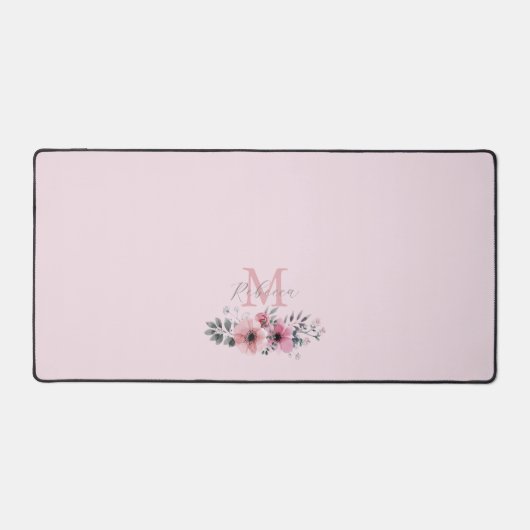 Botanische chic blush roze florale monogrammen bureaumat (Voorkant)