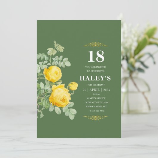 Botanische Chic Gele en Groene Bloemen 18e Verjaar Kaart (Staand voorkant)