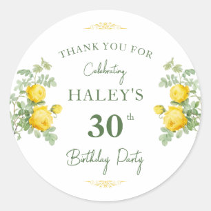 Botanische Chic Gele & Groene Bloem 30e Verjaardag Ronde Sticker