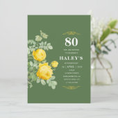Botanische Chic Gele & Groene Bloem 80ste Verjaard Kaart (Staand voorkant)