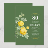 Botanische Chic Gele & Groene Bloem 80ste Verjaard Kaart (Voorkant / Achterkant)