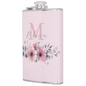 Botanische chic roze waterverf bloem heupfles (Links)