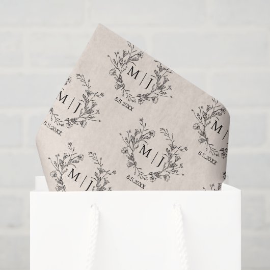 botanische chic typografie monogram bruiloft  tissuepapier (Cadeauzakje)