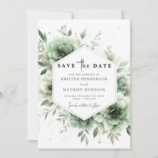 Botanische Chic Unieke Sage Green Wedding Save The Date (Voorkant)