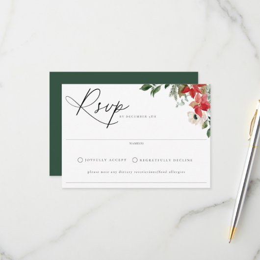 Botanische Chic Winter Wedding RSVP-kaart RSVP Kaartje (Voorkant / Achterkant in situ)