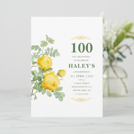 Botanische Chic Yellow Green Floral 100e verjaarda Kaart (Staand voorkant)