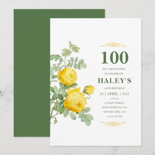Botanische Chic Yellow Green Floral 100e verjaarda Kaart (Voorkant / Achterkant)