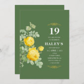 Botanische Chic Yellow & Green Floral 19e verjaard Kaart (Voorkant / Achterkant)