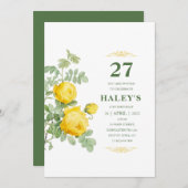 Botanische Chic Yellow & Green Floral 27th Birthda Kaart (Voorkant / Achterkant)