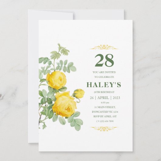 Botanische Chic Yellow & Green Floral 28th Birthda Kaart (Voorkant)