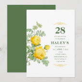 Botanische Chic Yellow & Green Floral 28th Birthda Kaart (Voorkant / Achterkant)