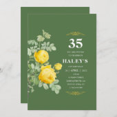 Botanische Chic Yellow & Green Floral 35th Birthda Kaart (Voorkant / Achterkant)