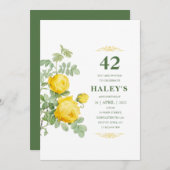 Botanische Chic Yellow & Green Floral 42e verjaard Kaart (Voorkant / Achterkant)