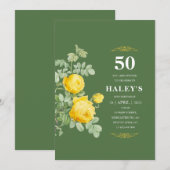 Botanische Chic Yellow & Green Floral 50e verjaard Kaart (Voorkant / Achterkant)