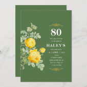 Botanische Chic Yellow & Green Floral 80e verjaard Kaart (Voorkant / Achterkant)