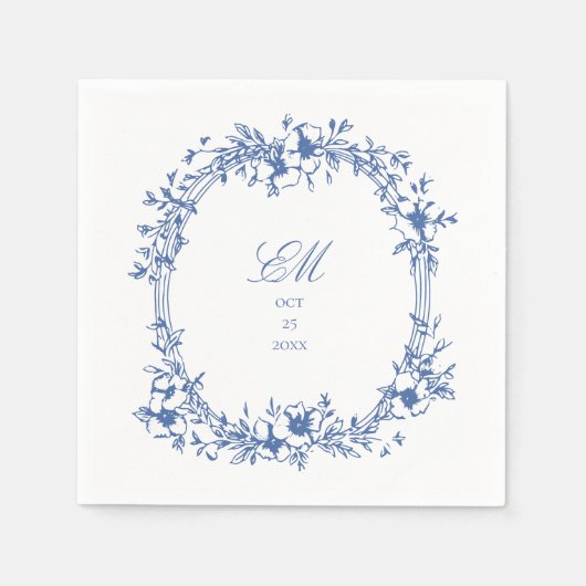 Botanische Chinoiserie Monogram Crest Bruiloft Log Servet (Voorkant)