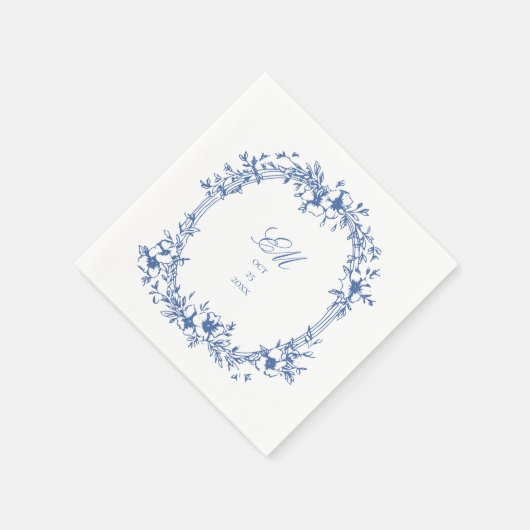 Botanische Chinoiserie Monogram Crest Bruiloft Log Servet (Hoek)