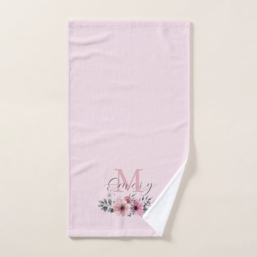 Botanische chique roze waterverf floraal monogram bad handdoek (Handdoek)