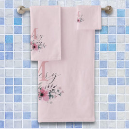 Botanische chique roze waterverf floraal monogram bad handdoek