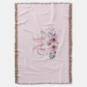 Botanische chique roze waterverf floraal monogram deken (Voorkant Verticaal)