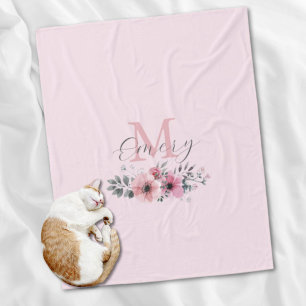 Botanische chique roze waterverf floraal monogram fleece deken