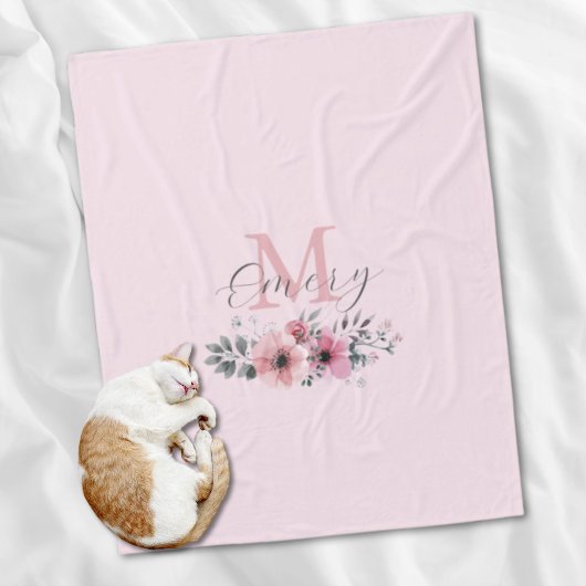 Botanische chique roze waterverf floraal monogram fleece deken