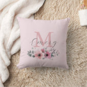 Botanische chique roze waterverf floraal monogram kussen (Deken)