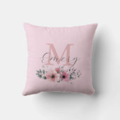Botanische chique roze waterverf floraal monogram kussen (Achterkant)