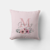 Botanische chique roze waterverf floraal monogram kussen (Voorkant)