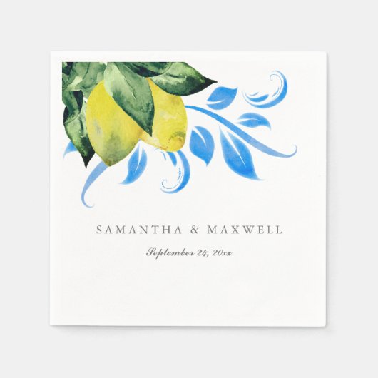 Botanische Citroen Bruiloft Tafel Decor Servet (Voorkant)