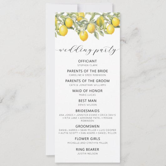 Botanische Citroen Citrus Tuin Huwelijksprogramma' (Achterkant)