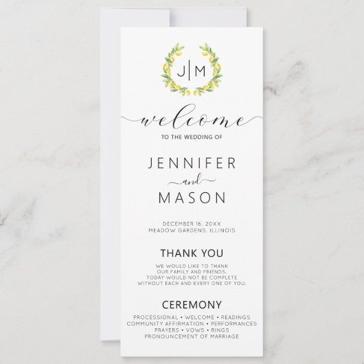 Botanische Citroen Citrus Tuin Huwelijksprogramma' (Voorkant)