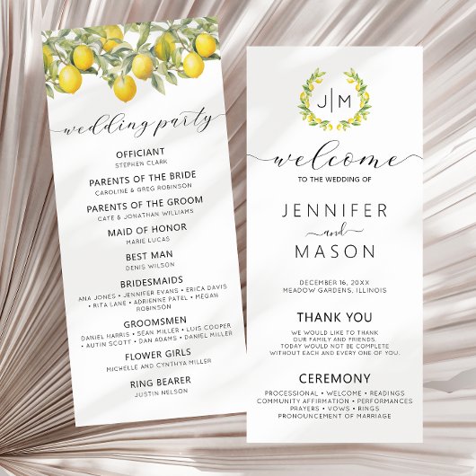 Botanische Citroen Citrus Tuin Huwelijksprogramma'