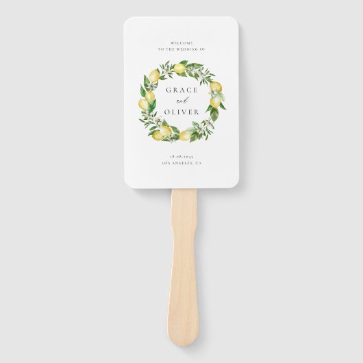 Botanische citroen en groen bruiloft programma handwaaier (Voorkant)