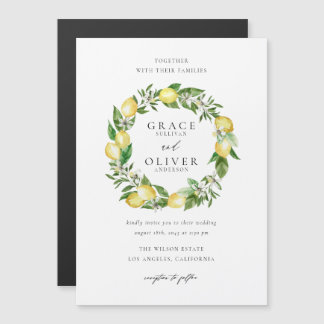 Botanische citroen en groen krans tuin bruiloft magnetische uitnodiging