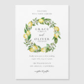 Botanische citroen en groen krans tuin bruiloft magnetische uitnodiging (Voorkant)