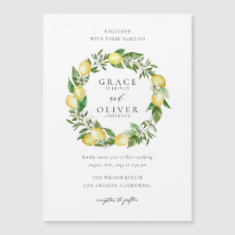 Botanische citroen en groen krans tuin bruiloft magnetische uitnodiging