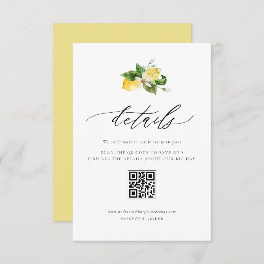 Botanische citroen en groen QR Code Details Informatiekaartje (Voorkant / Achterkant)