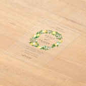 Botanische citroen en groen zomer krans bruiloft acryl uitnodigingen (Laagn)