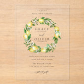 Botanische citroen en groen zomer krans bruiloft acryl uitnodigingen (Voorkant)