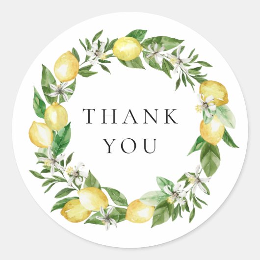 Botanische citroen en groene krans dank u ronde sticker (Voorkant)