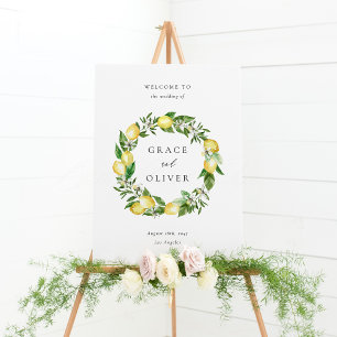 Botanische citroen en groene krans ontwerp bruilof poster